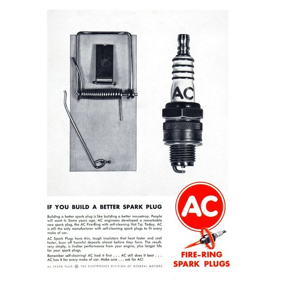 1962 AC Spark Plugs Fire Ring Build a Better Plug Vintage Print Ad Mouse Trap - Picture 1 of 1